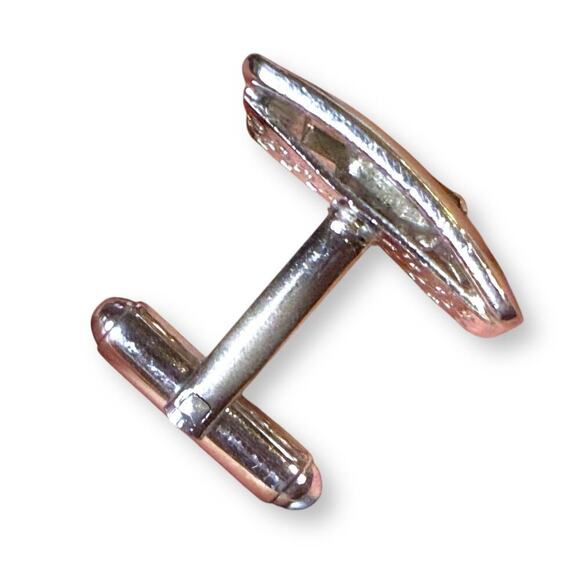 Vintage Shields Cufflinks Mens Silver Tone Emerald Cut Glass Mesh Back Bullet - Picture 5 of 6